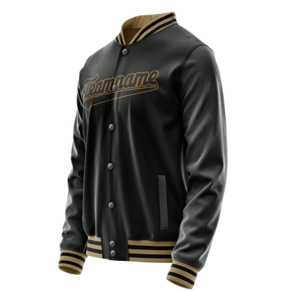 Custom Black Old-Gold Solid Color Varsity Letterman Jacket