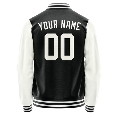 Custom Black White Solid Color Varsity Letterman Jacket