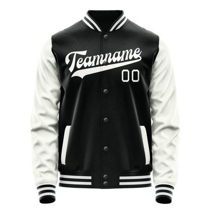Custom Black White Solid Color Varsity Letterman Jacket