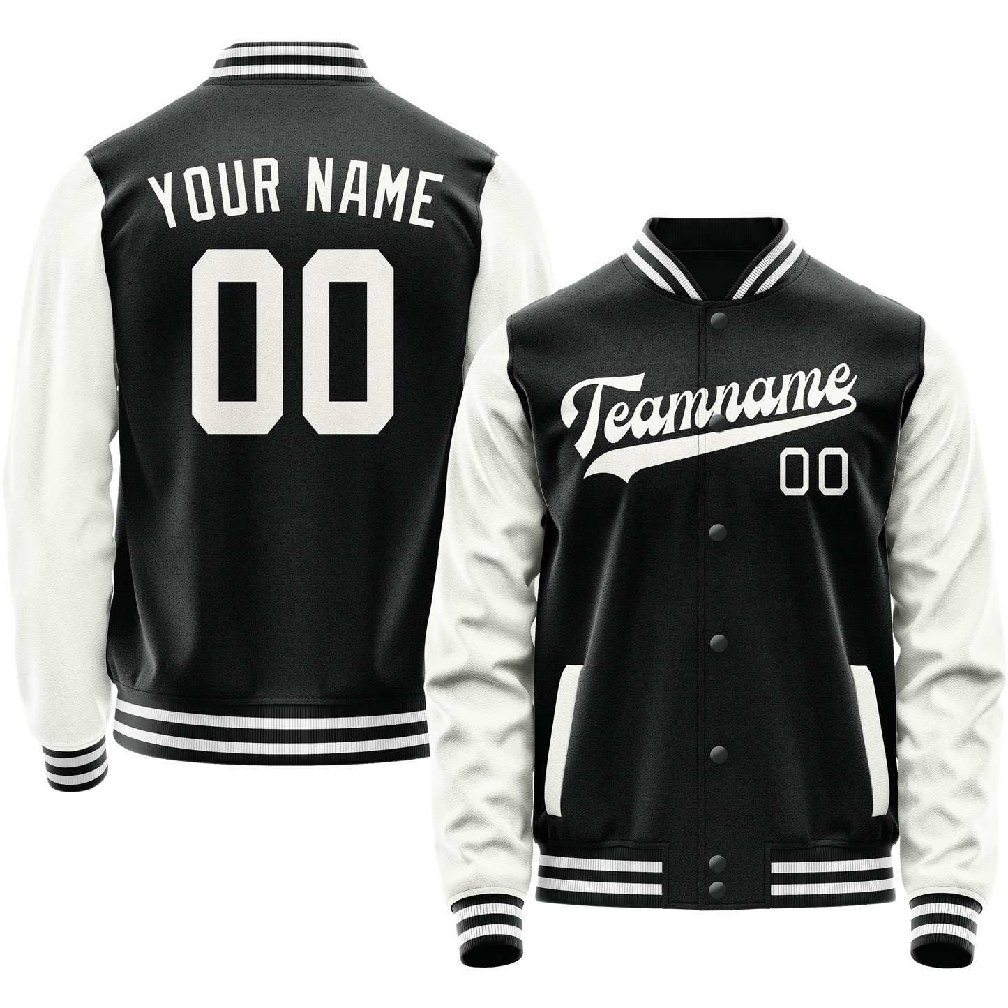 Custom Black White Solid Color Varsity Letterman Jacket