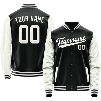 Custom Black White Solid Color Varsity Letterman Jacket
