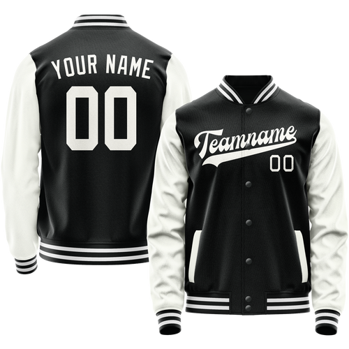 Custom Black White Solid Color Varsity Letterman Jacket