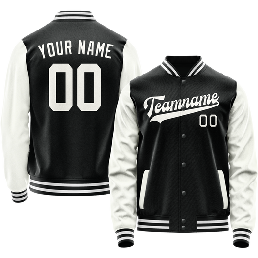 Custom Black White Solid Color Varsity Letterman Jacket