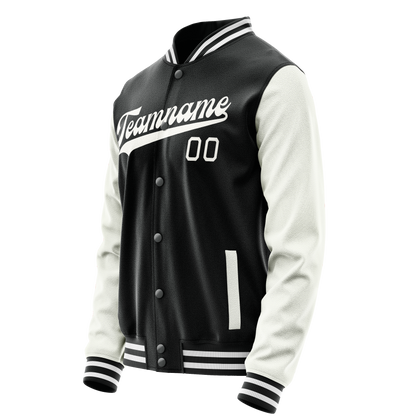 Custom Black White Solid Color Varsity Letterman Jacket