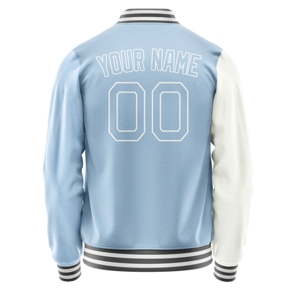 Custom White Light-Blue Split Varsity Letterman Jacket