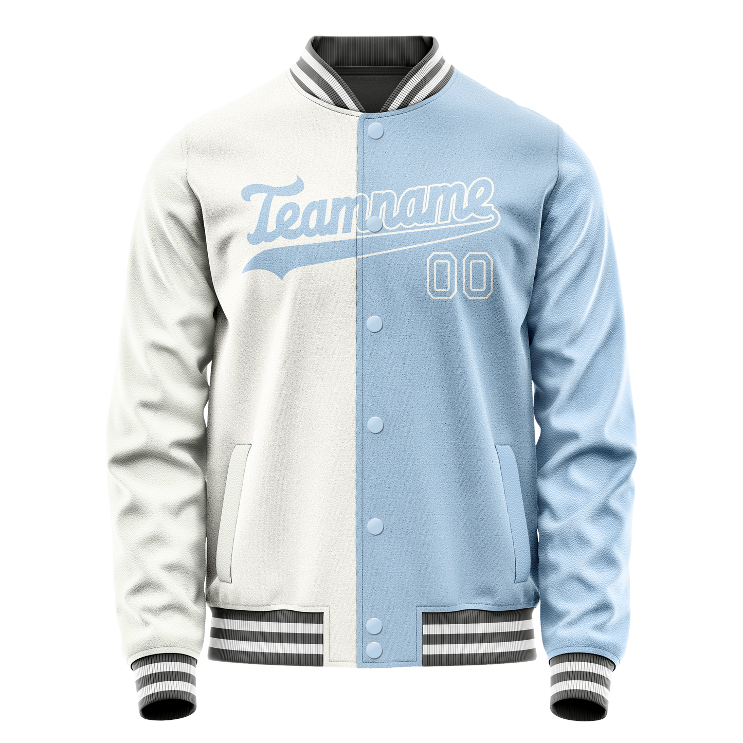 Custom White Light-Blue Split Varsity Letterman Jacket
