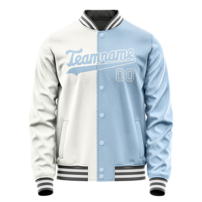Custom White Light-Blue Split Varsity Letterman Jacket
