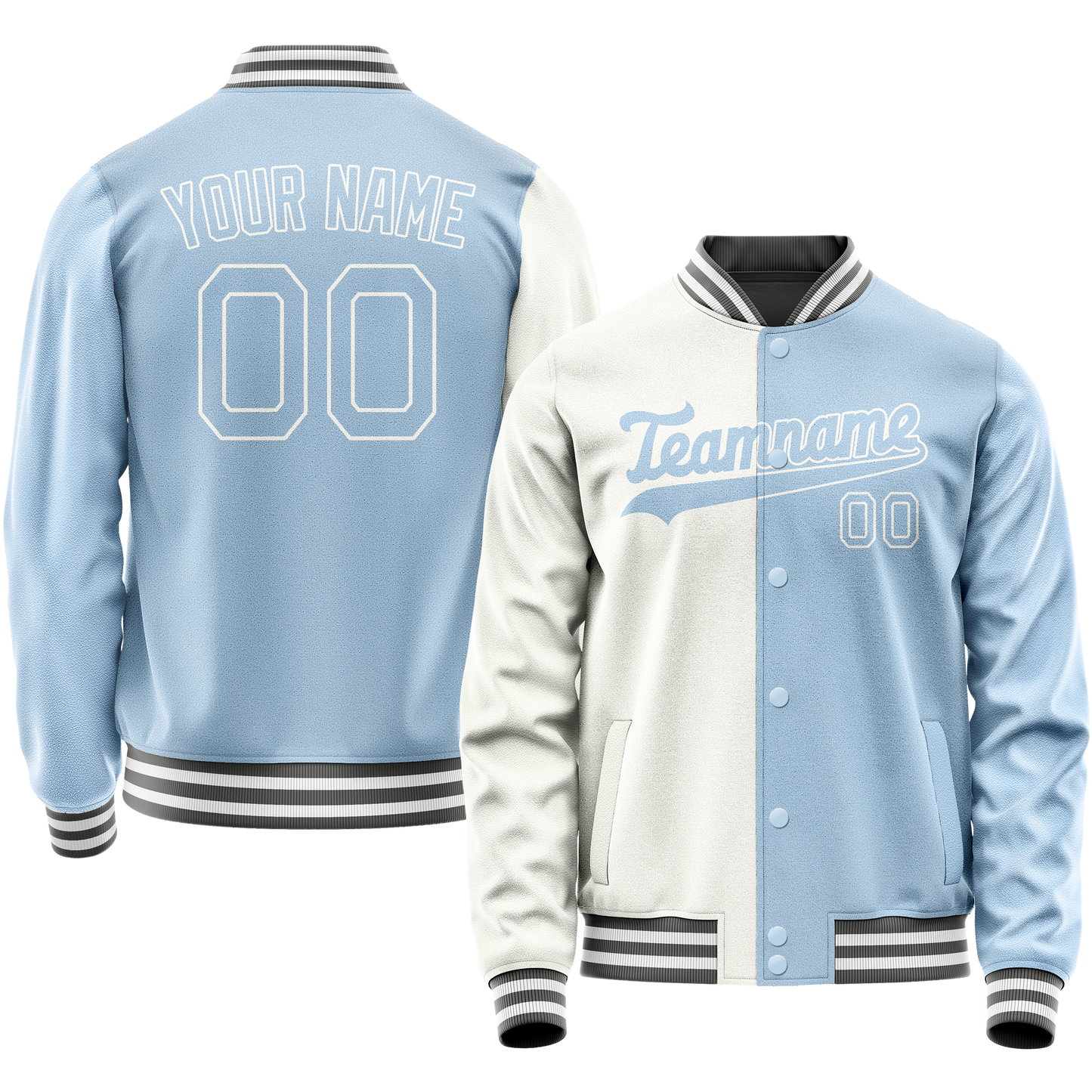 Custom White Light-Blue Split Varsity Letterman Jacket