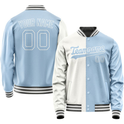 Custom White Light-Blue Split Varsity Letterman Jacket