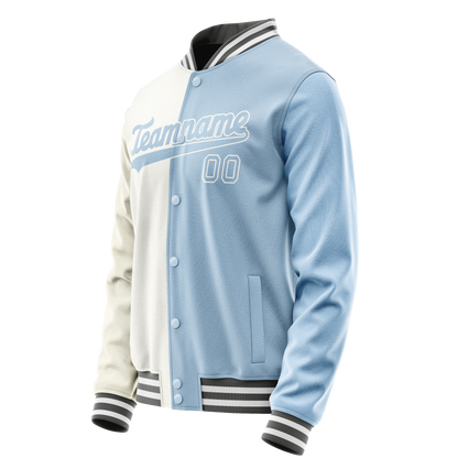 Custom White Light-Blue Split Varsity Letterman Jacket