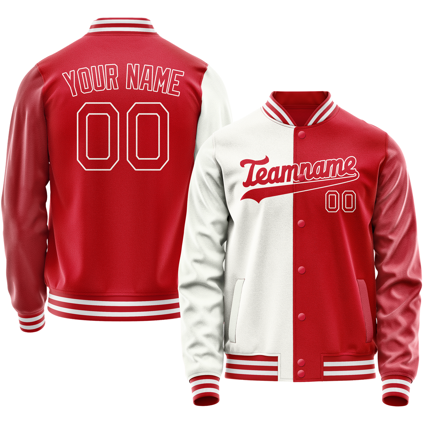 Custom White Red Split Varsity Letterman Jacket