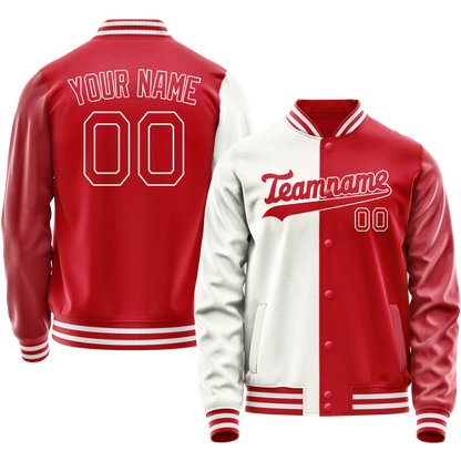 Custom White Red Split Varsity Letterman Jacket
