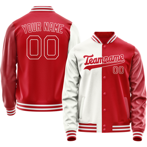 Custom White Red Split Varsity Letterman Jacket