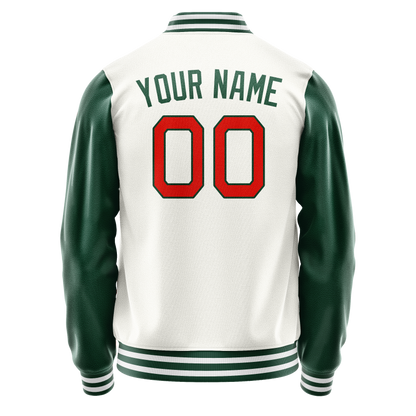 Custom White Kelly-Green Solid Color Varsity Letterman Jacket