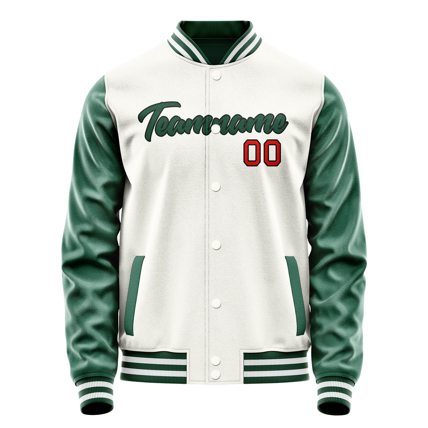 Custom White Kelly-Green Solid Color Varsity Letterman Jacket