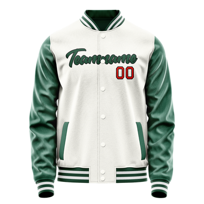 Custom White Kelly-Green Solid Color Varsity Letterman Jacket