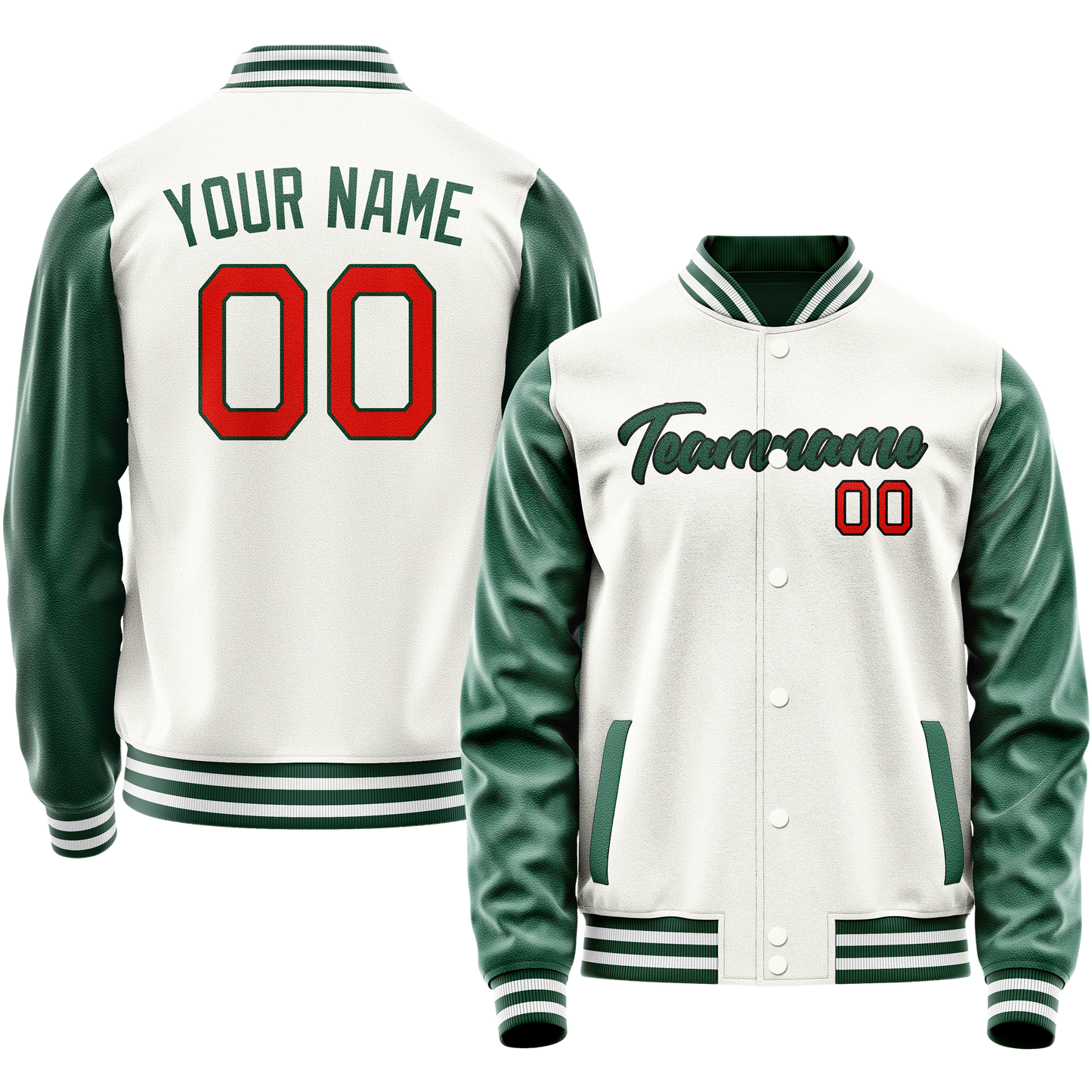 Custom White Kelly-Green Solid Color Varsity Letterman Jacket