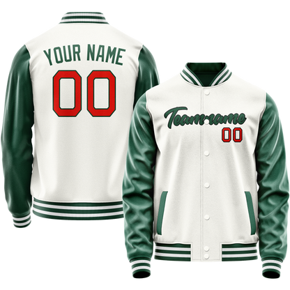 Custom White Kelly-Green Solid Color Varsity Letterman Jacket