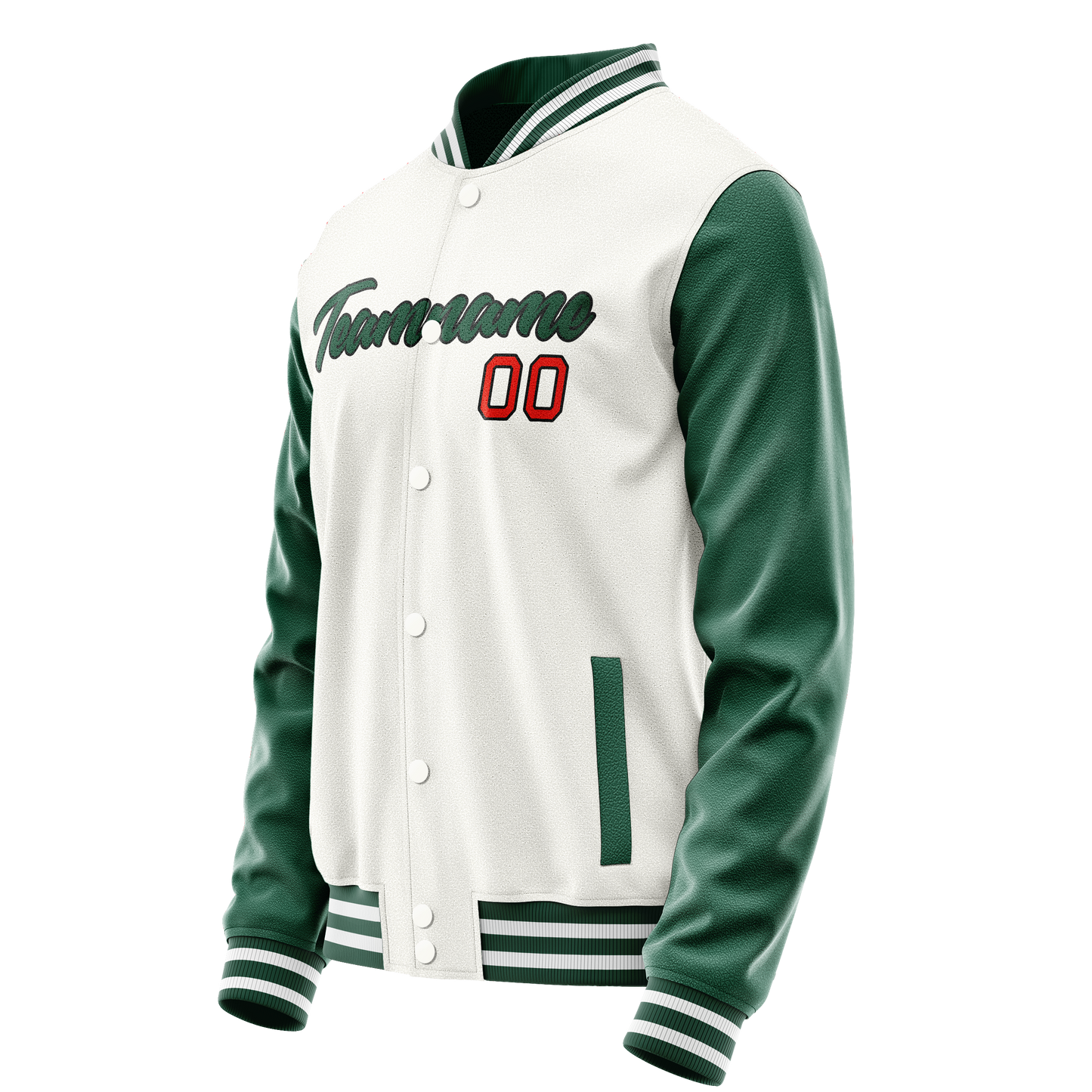 Custom White Kelly-Green Solid Color Varsity Letterman Jacket