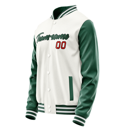 Custom White Kelly-Green Solid Color Varsity Letterman Jacket