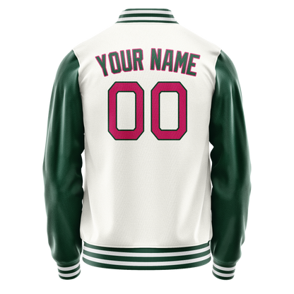 Custom White Kelly-Green Solid Color Varsity Letterman Jacket