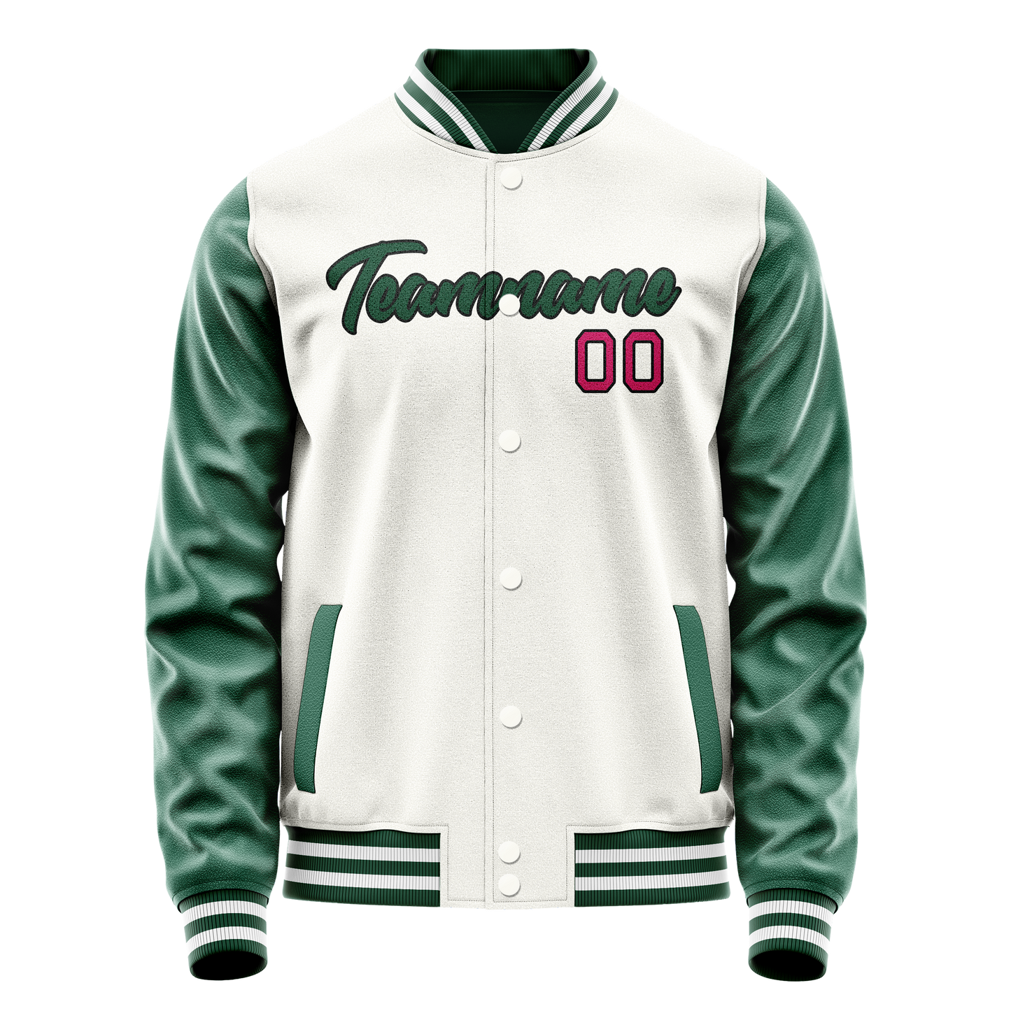 Custom White Kelly-Green Solid Color Varsity Letterman Jacket
