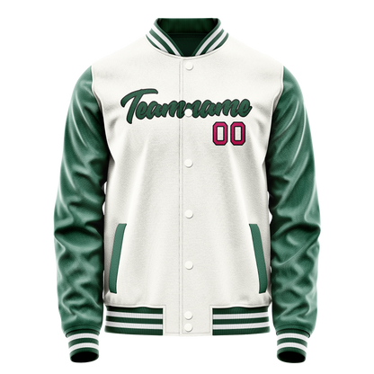 Custom White Kelly-Green Solid Color Varsity Letterman Jacket