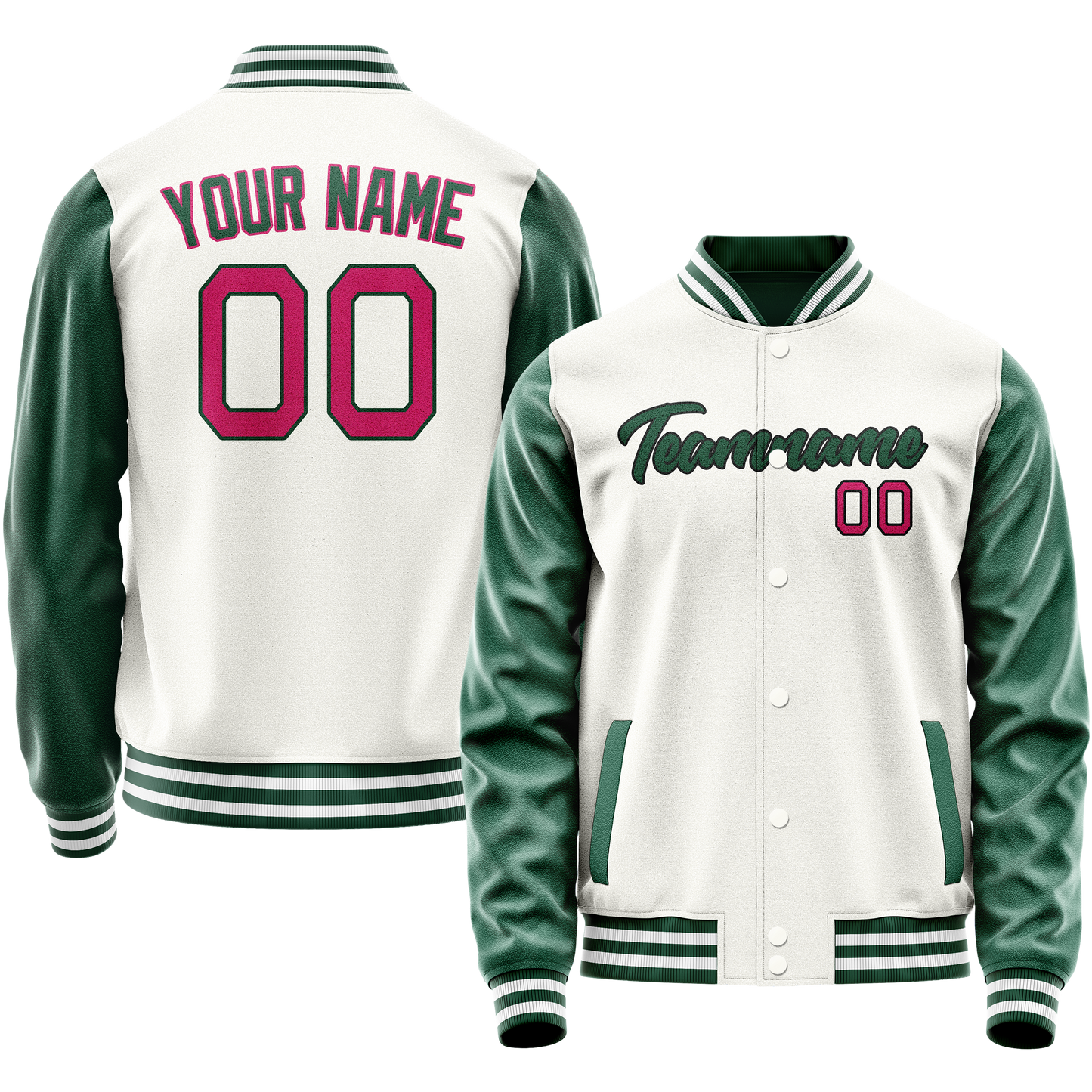 Custom White Kelly-Green Solid Color Varsity Letterman Jacket