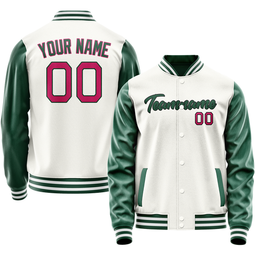 Custom White Kelly-Green Solid Color Varsity Letterman Jacket