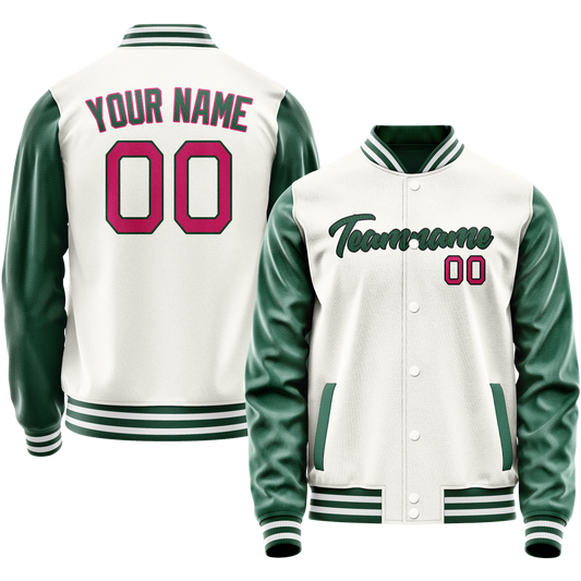 Custom White Kelly-Green Solid Color Varsity Letterman Jacket