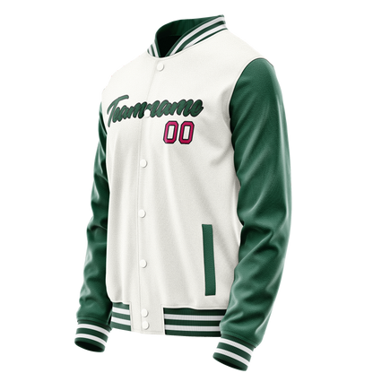 Custom White Kelly-Green Solid Color Varsity Letterman Jacket