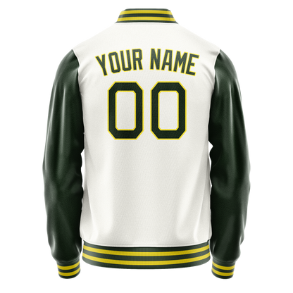 Custom White Kelly-Green Solid Color Varsity Letterman Jacket