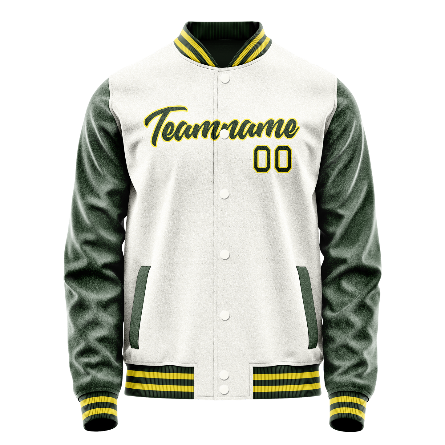 Custom White Kelly-Green Solid Color Varsity Letterman Jacket