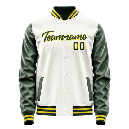 Custom White Kelly-Green Solid Color Varsity Letterman Jacket