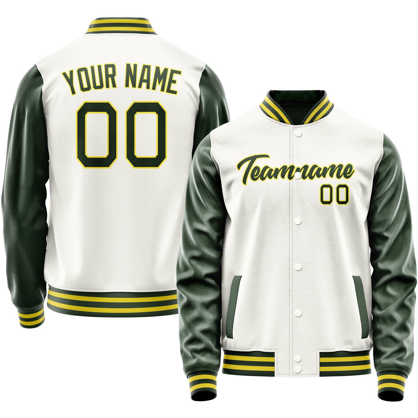 Custom White Kelly-Green Solid Color Varsity Letterman Jacket