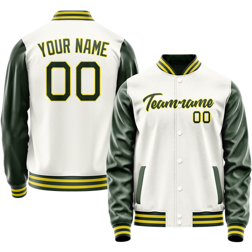 Custom White Kelly-Green Solid Color Varsity Letterman Jacket