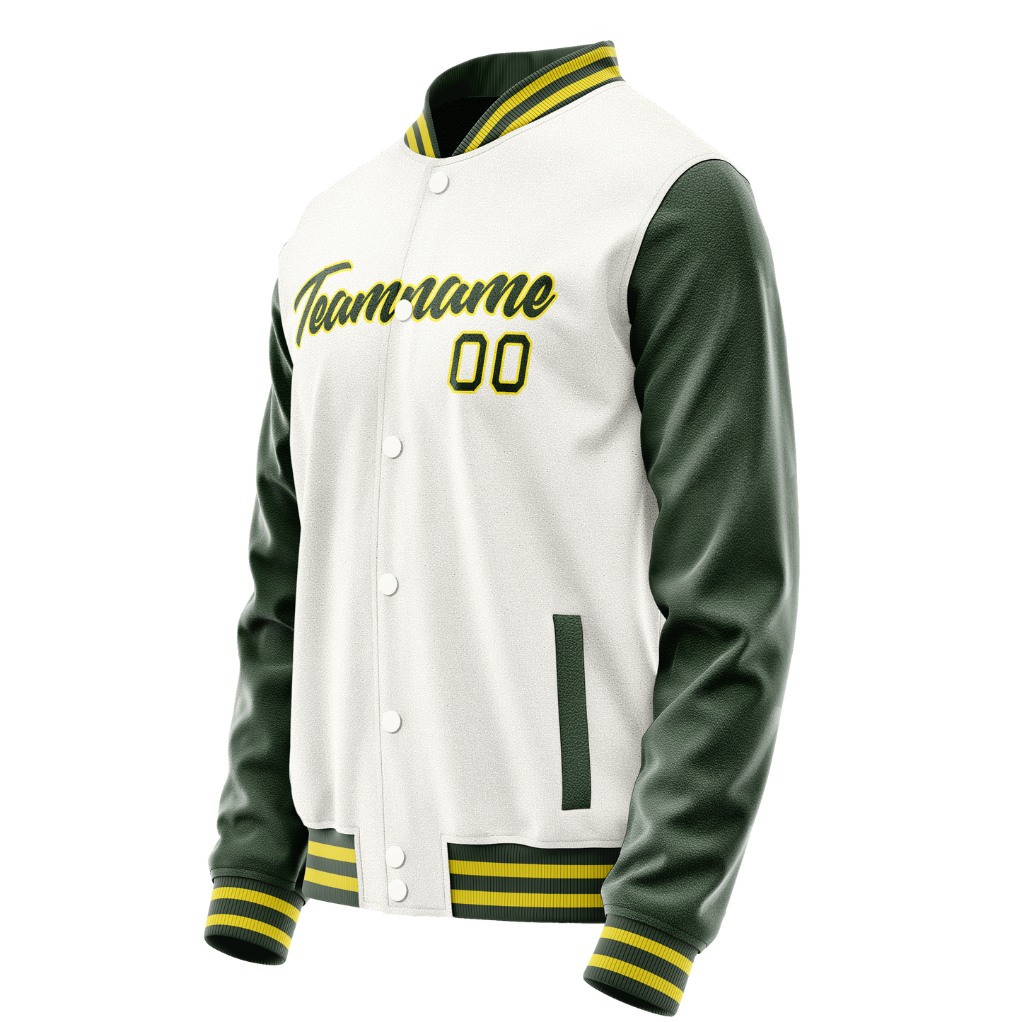 Custom White Kelly-Green Solid Color Varsity Letterman Jacket