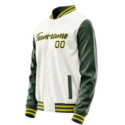 Custom White Kelly-Green Solid Color Varsity Letterman Jacket
