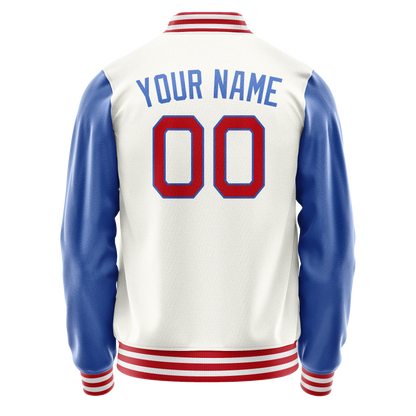 Custom White Royal Solid Color Varsity Letterman Jacket