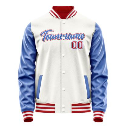 Custom White Royal Solid Color Varsity Letterman Jacket