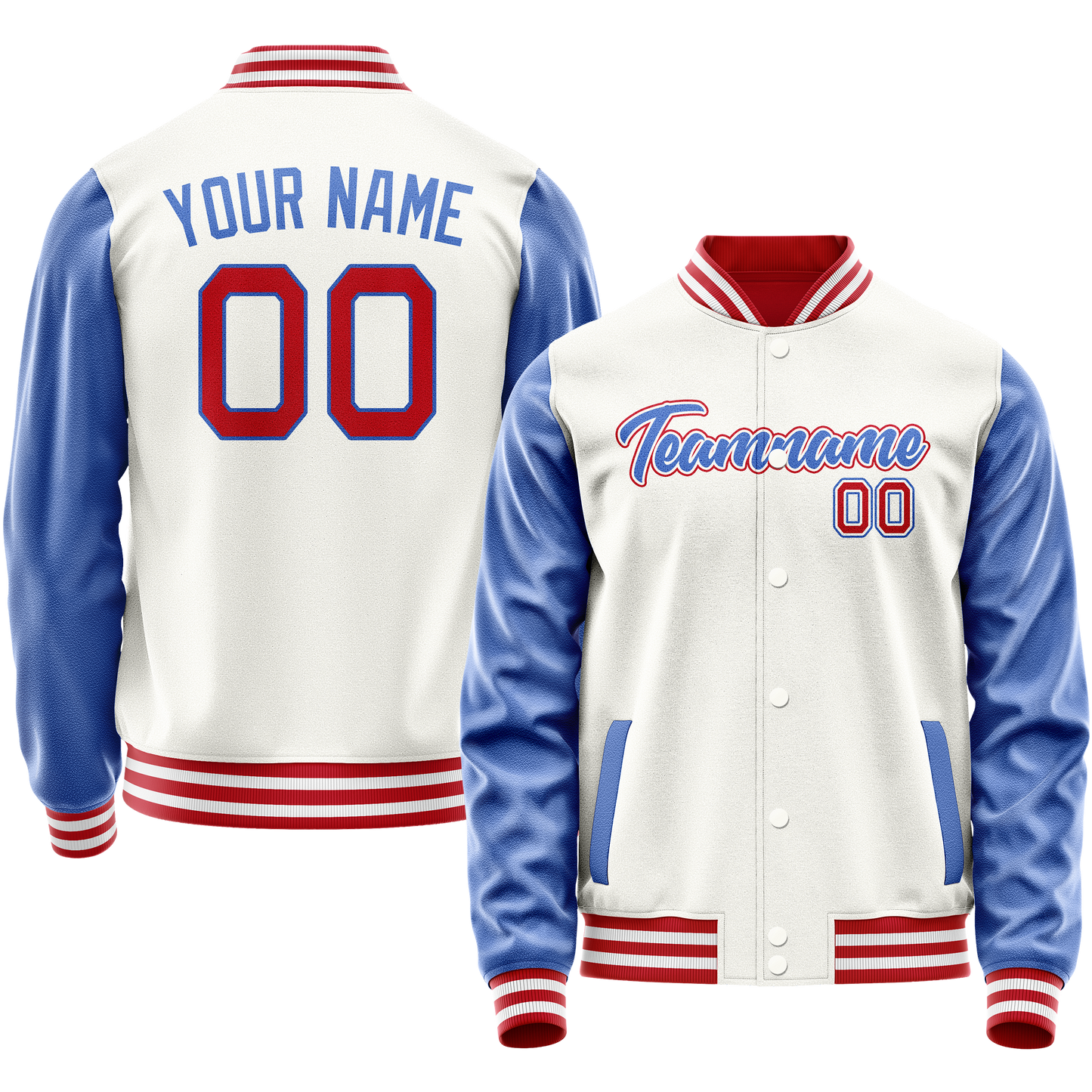 Custom White Royal Solid Color Varsity Letterman Jacket
