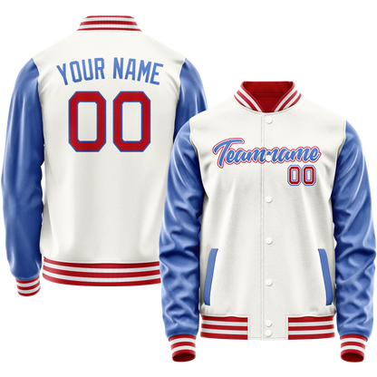 Custom White Royal Solid Color Varsity Letterman Jacket