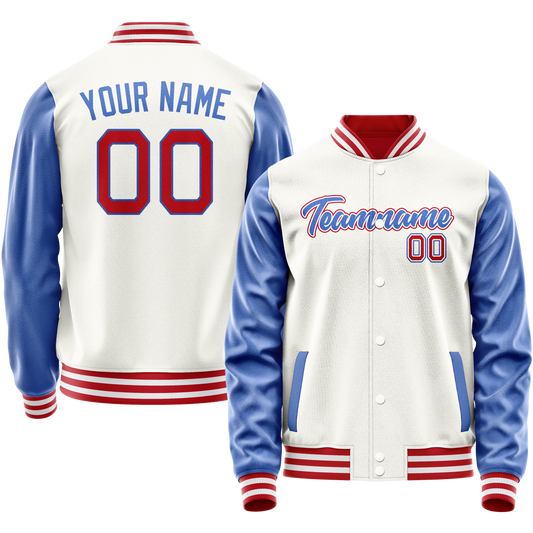 Custom White Royal Solid Color Varsity Letterman Jacket
