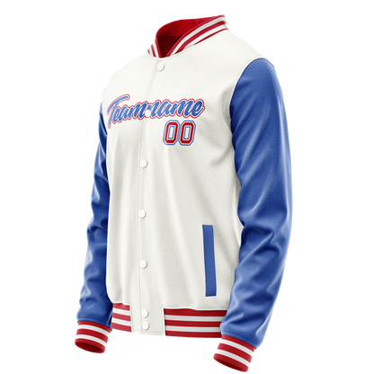 Custom White Royal Solid Color Varsity Letterman Jacket
