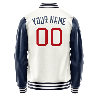 Custom White Royal Solid Color Varsity Letterman Jacket
