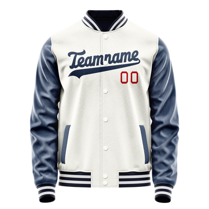 Custom White Royal Solid Color Varsity Letterman Jacket