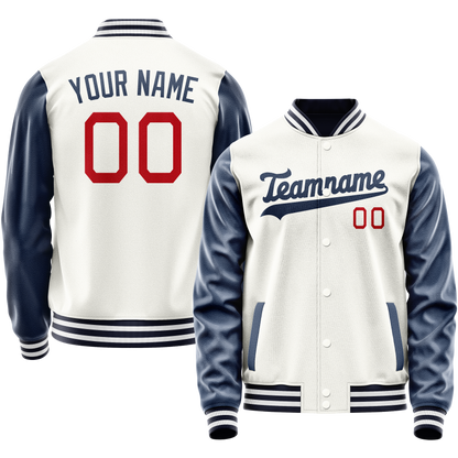 Custom White Royal Solid Color Varsity Letterman Jacket