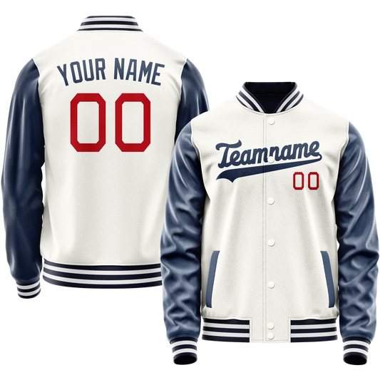 Custom White Royal Solid Color Varsity Letterman Jacket