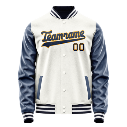 Custom White Royal Solid Color Varsity Letterman Jacket