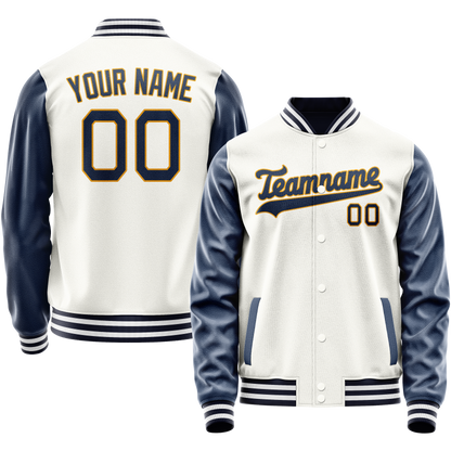 Custom White Royal Solid Color Varsity Letterman Jacket